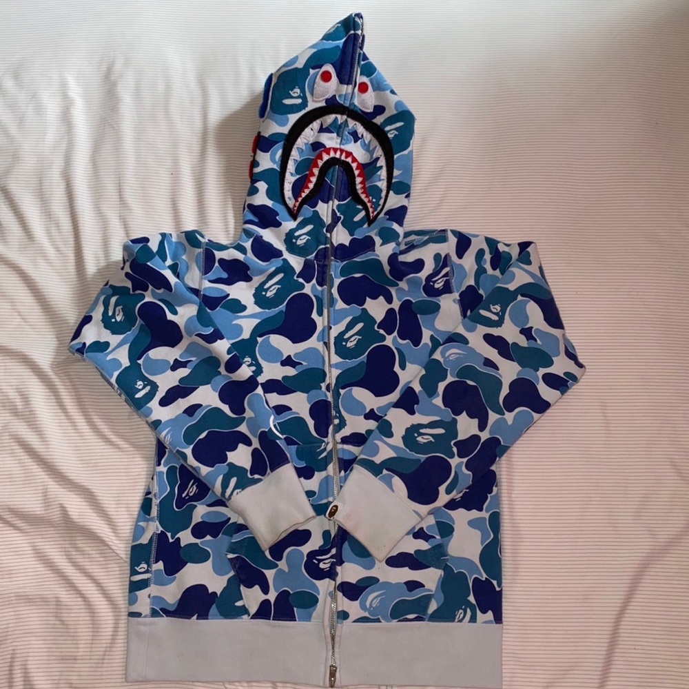 Blue BAPE camo zip up hoodie